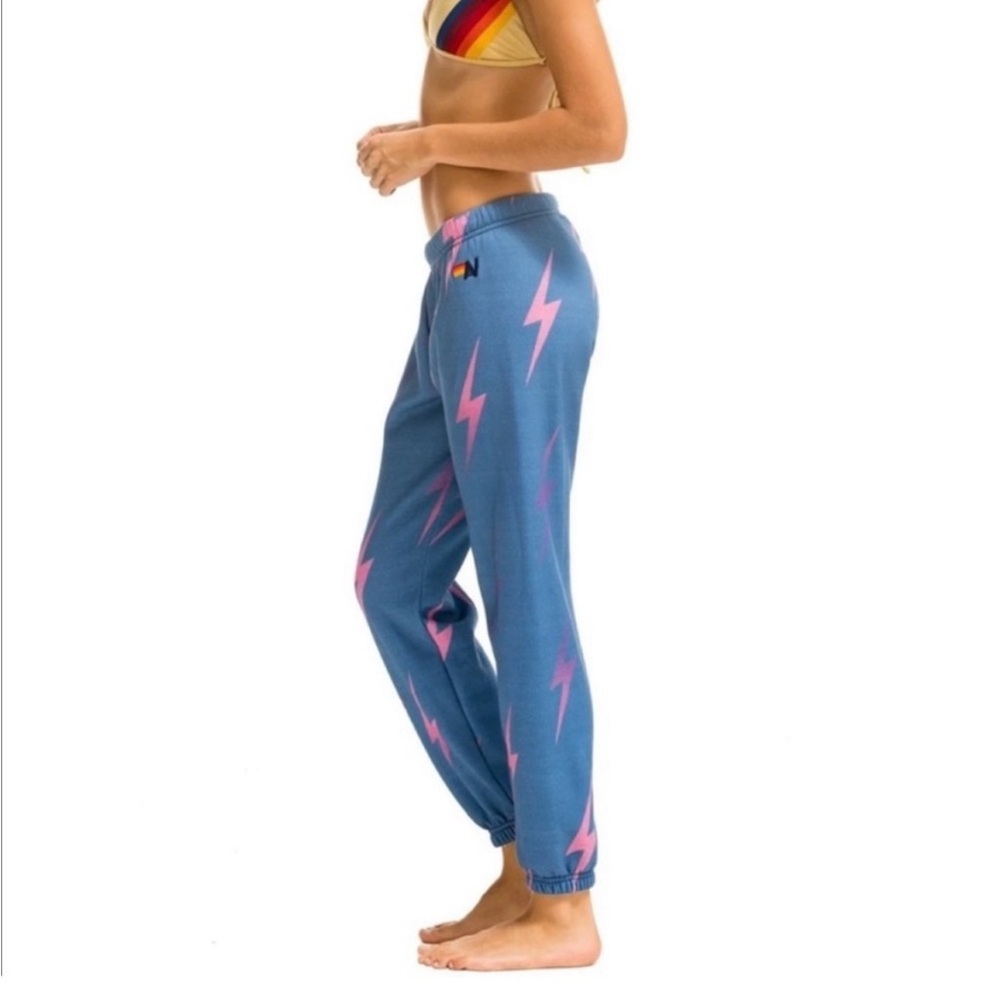Aviator Nation Blue Joggers with Pink and lightning Accents  ⚡️